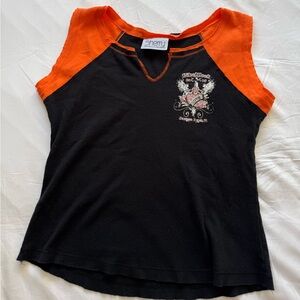 Vintage Black and Orange Bike Week Top